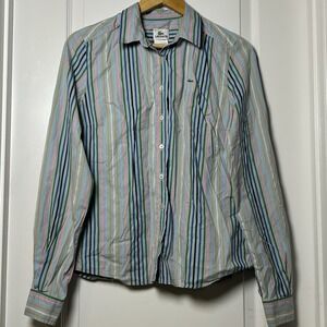 Lacoste Long Sleeve Multicolor Striped Button Up Logo Cotton Shirt Preppy Style